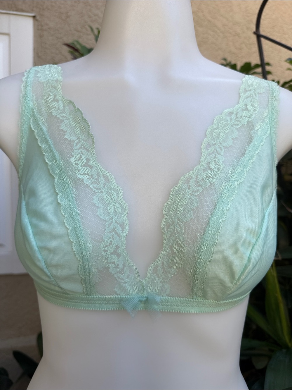 Vintage 70’s Sheer Lace Plunge Bralette in Mint
